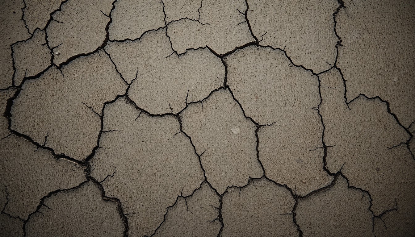 An extreme close-up of cracked, weathered concrete in shades of dark grey and dusty brown, conceptually representing the gritty, marginalized world of the filmmaker's work.