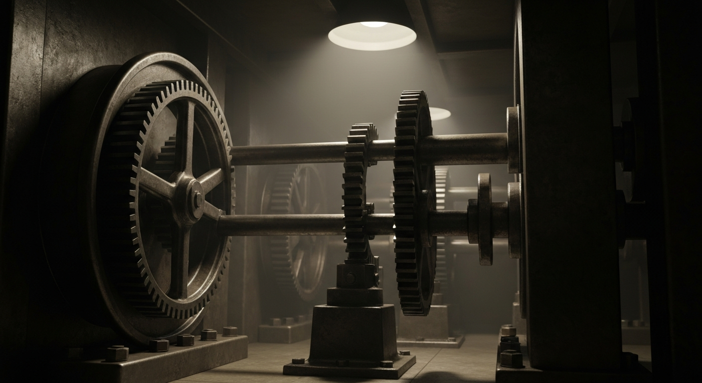 An extreme close-up of intricate, mechanical banking equipment and infrastructure, conveying the complex financial systems that underpin the energy industry.