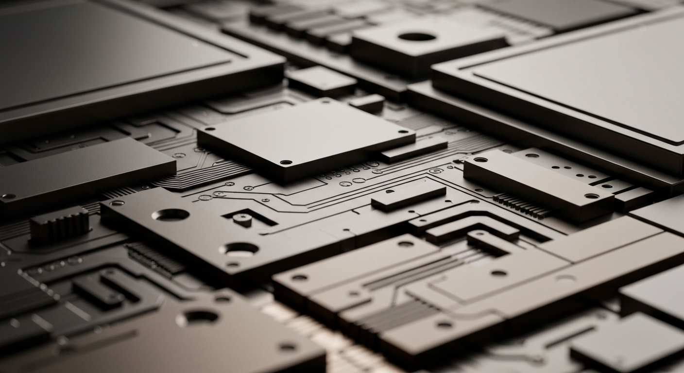 An extreme close-up of complex, interlocking metal components and circuits, representing the industrial-strength cybersecurity hardware that powers Palo Alto Networks' products and services.