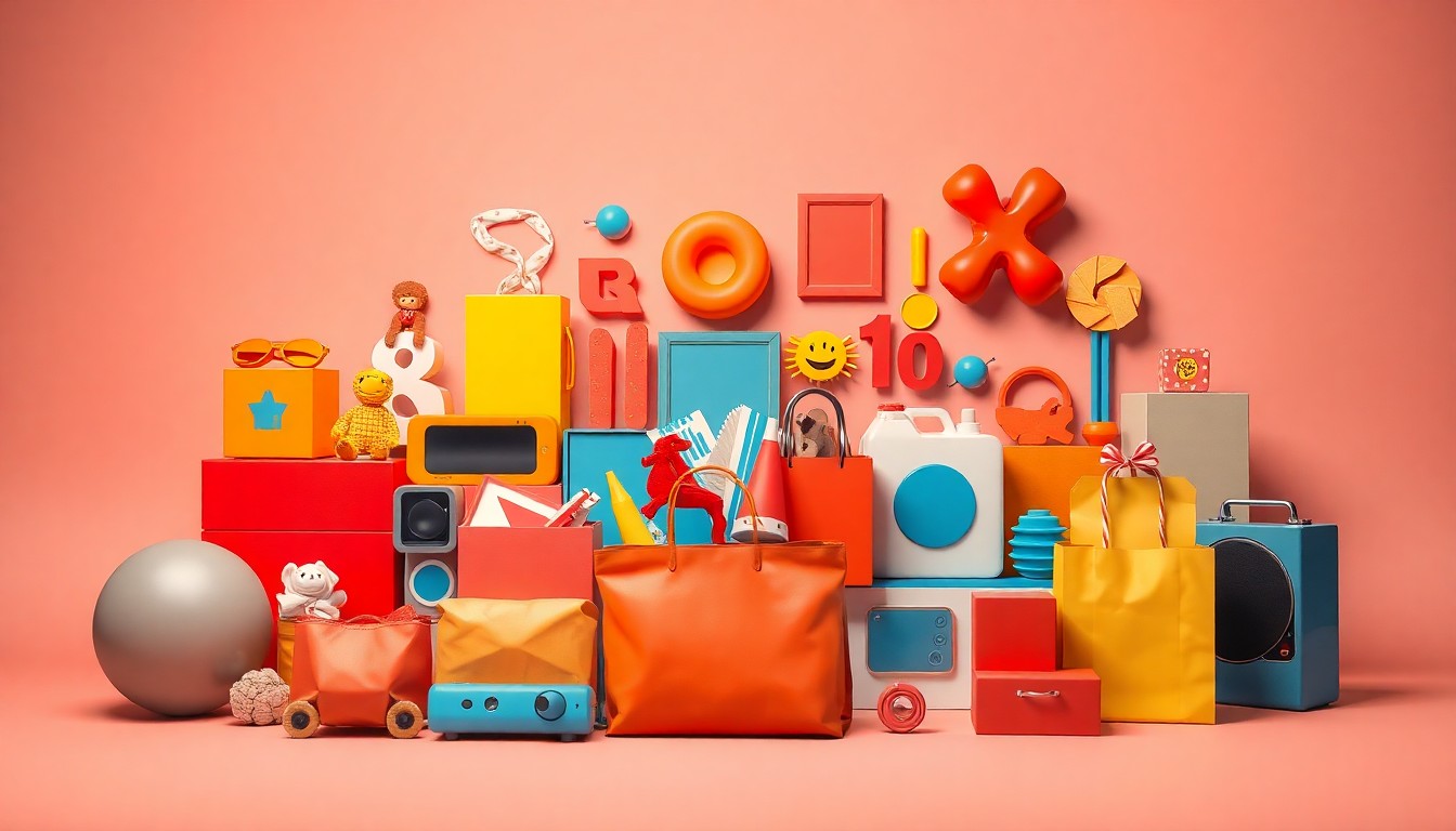 A high-end, photorealistic studio still-life photograph featuring a neatly arranged collection of colorful discount retail products, including toys, electronics, and home goods, all floating on a clean, monochromatic background and using dramatic lighting to convey the abstract concept of a thriving discount retail business.