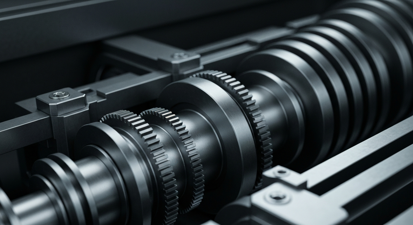 An extreme close-up of the inner workings of a complex industrial machine, with gears, levers, and sensors visible, conceptually representing the intricate financial mechanisms behind investment decisions.