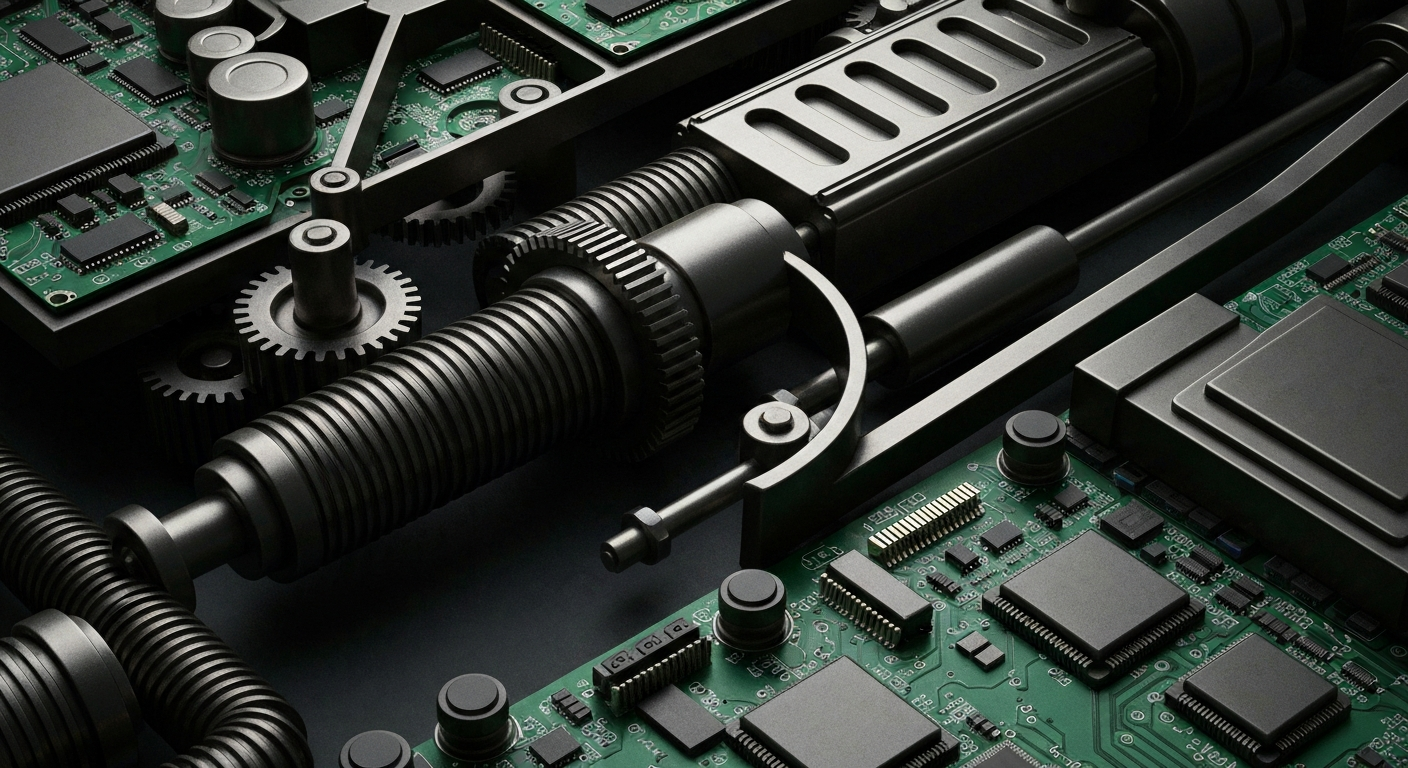 An extreme close-up of intricate financial machinery and equipment, conveying the complex infrastructure underlying the cryptocurrency industry.