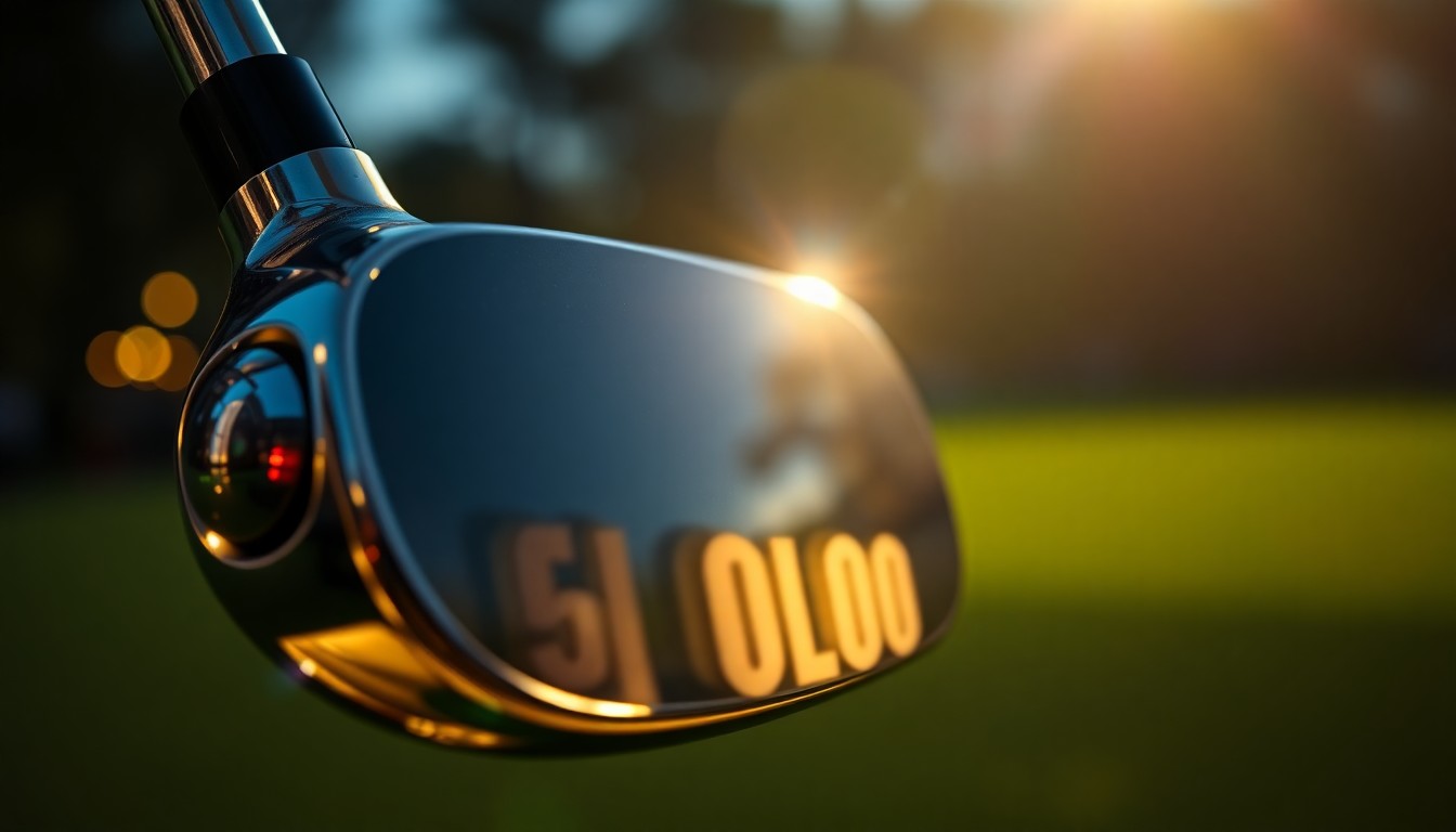 An abstract close-up photograph of a highly reflective, metallic golf club head, capturing the luxurious textures and dramatic lighting of the Masters Par 3 Contest.