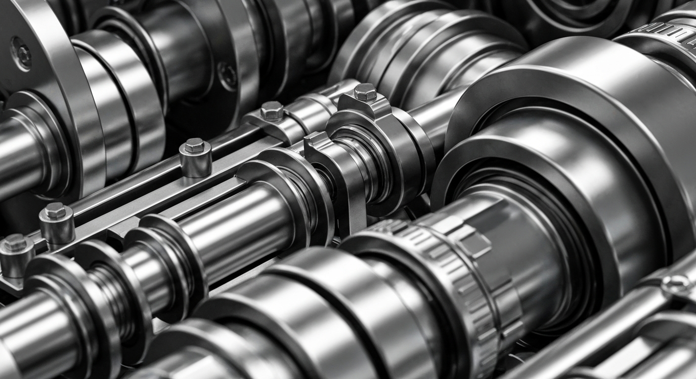 A highly detailed, cinematic close-up image of heavy, metallic banking mechanisms and machinery, conveying a sense of institutional financial power and security through its industrial aesthetic.