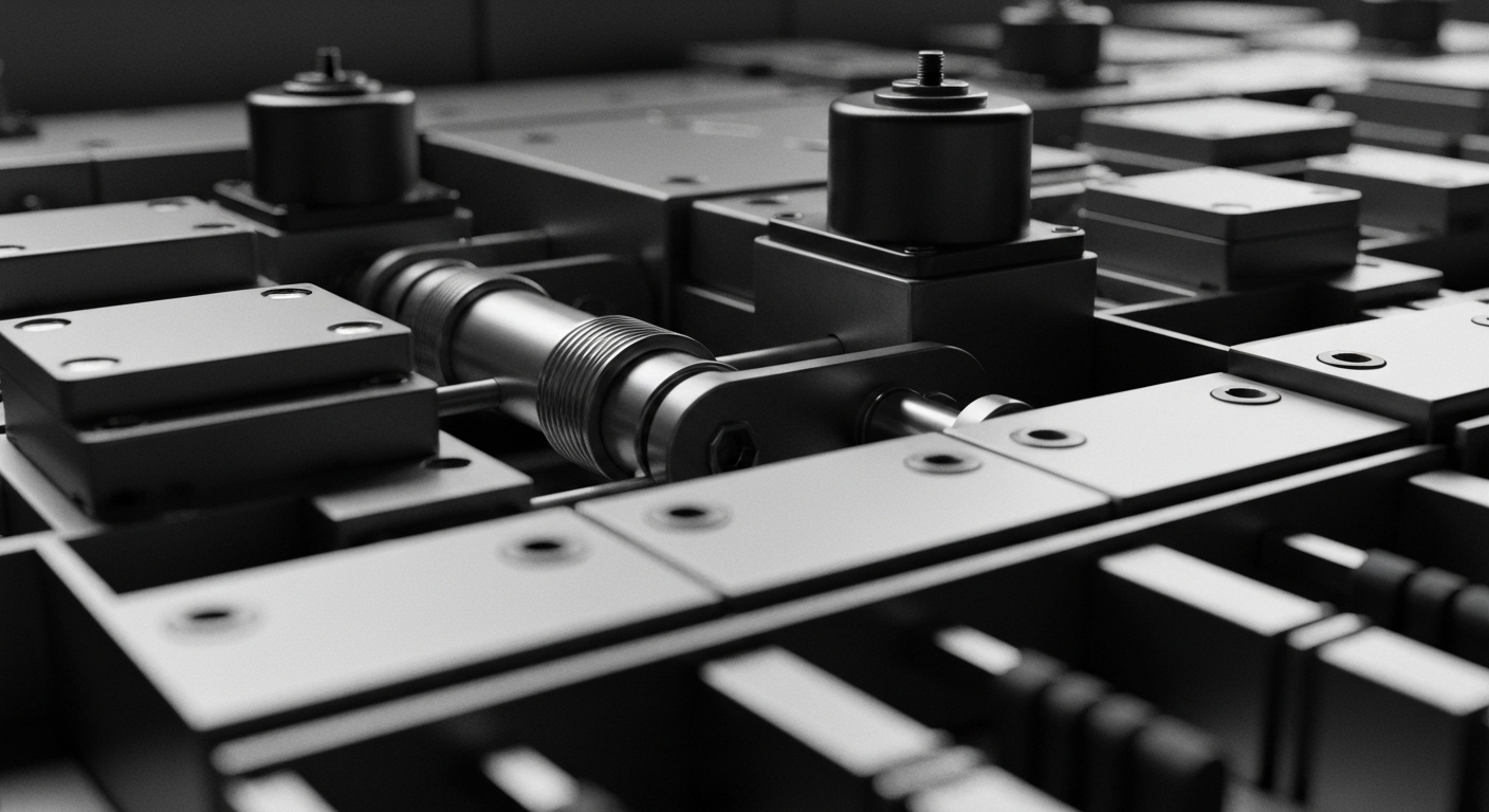 A highly detailed, black-and-white close-up image of the internal components and circuits of a digital money transfer system, conveying the complex technological backbone of modern financial services.