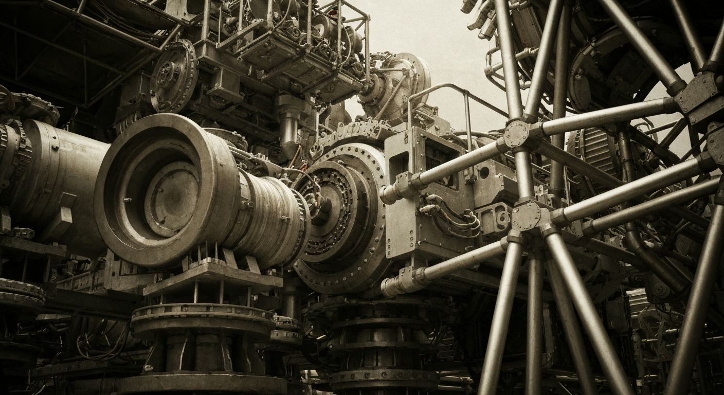 A cinematic close-up of heavy, industrial lunar exploration equipment and machinery, conveying the physical, tangible nature of Intuitive Machines' business without using literal financial symbols.