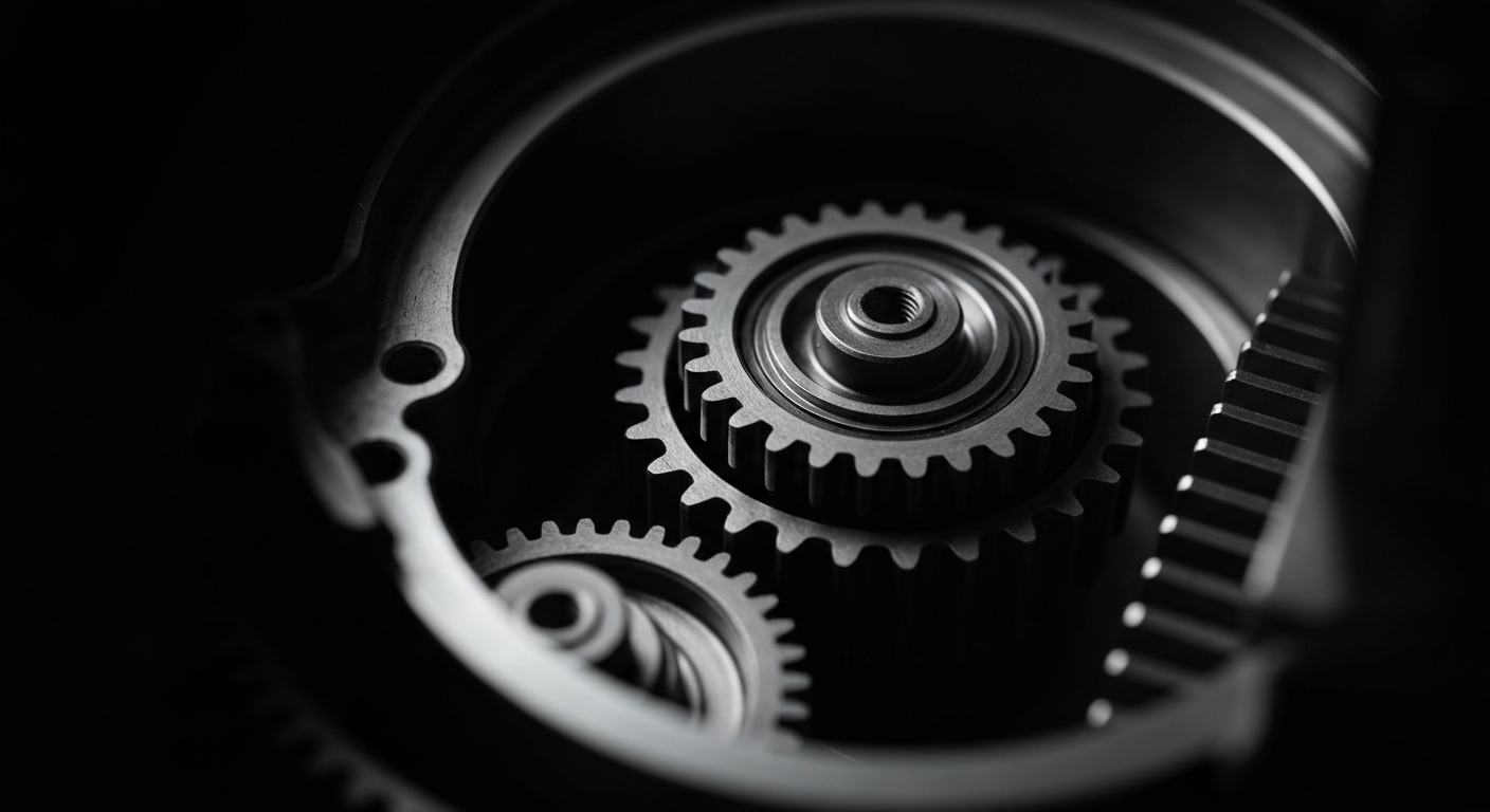 An extreme close-up of the complex, interlocking mechanisms of a bank vault door, conveying the idea of institutional finance and investment through a dramatic, high-contrast industrial visual.