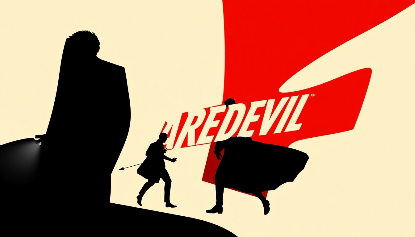 A bold, abstract composition of jagged, geometric shapes in striking red and black, conceptually representing the high-stakes drama and tension of the 'Daredevil: Born Again' storyline.