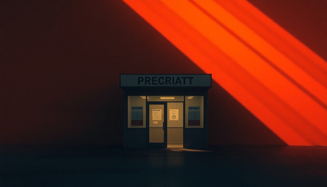 A photorealistic painting in the style of Edward Hopper, depicting the interior of a military recruitment office bathed in warm, golden light streaming through the windows. The space feels quiet and contemplative, with a sense of uncertainty and unease about the future.