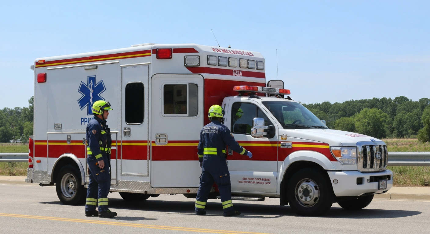 A minimalist design in the style of Keith Haring where the outline of an ambulance is defined entirely by vibrant neon lines against a dark background, emphasizing the shape and electricity of emergency medical transport.