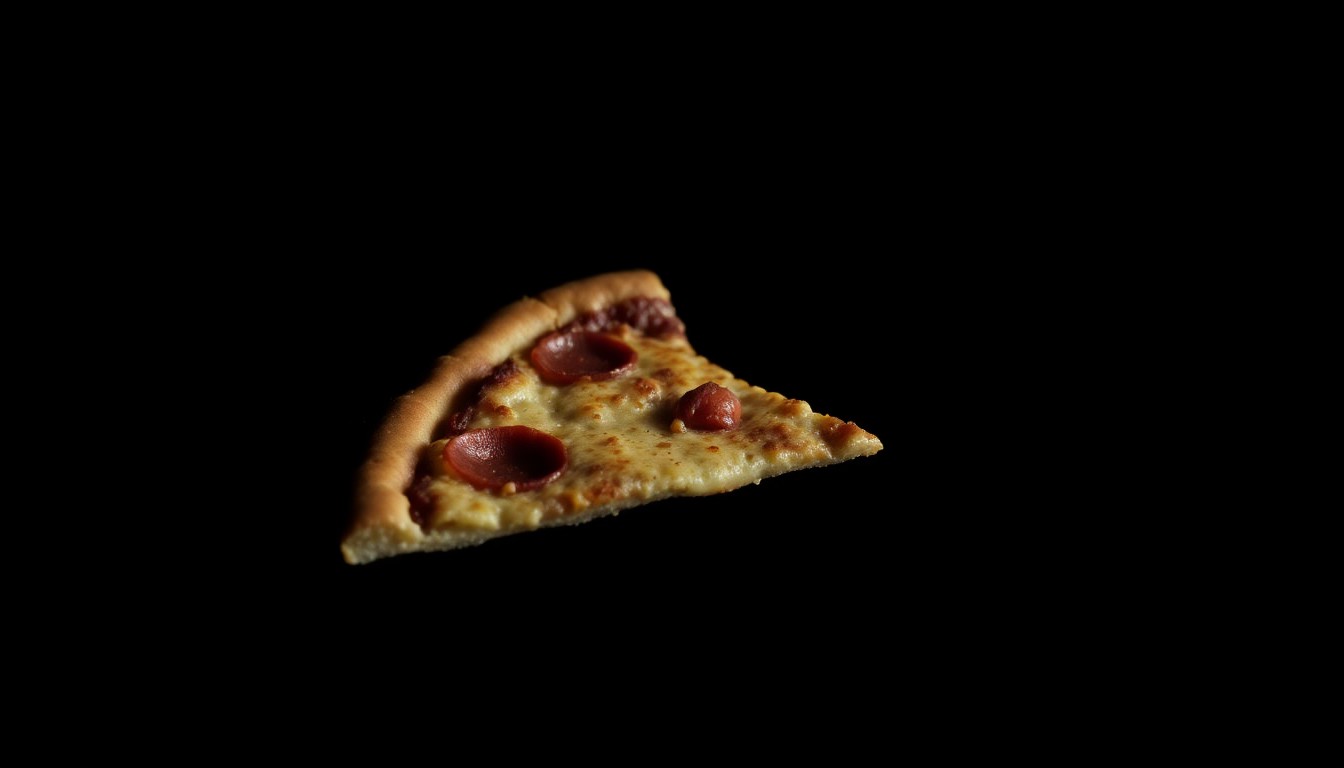 An extreme close-up photograph of a discarded pizza crust against a pitch-black background, conceptually representing the key forensic evidence that helped identify the serial killer.