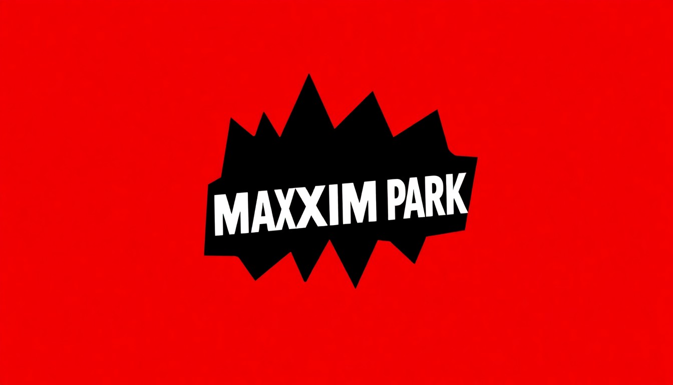 A striking black and white silhouette of the Maximo Park band logo, set against a bold red background, conveying the band's dynamic indie rock sound and the anticipation for their upcoming Brighton show.