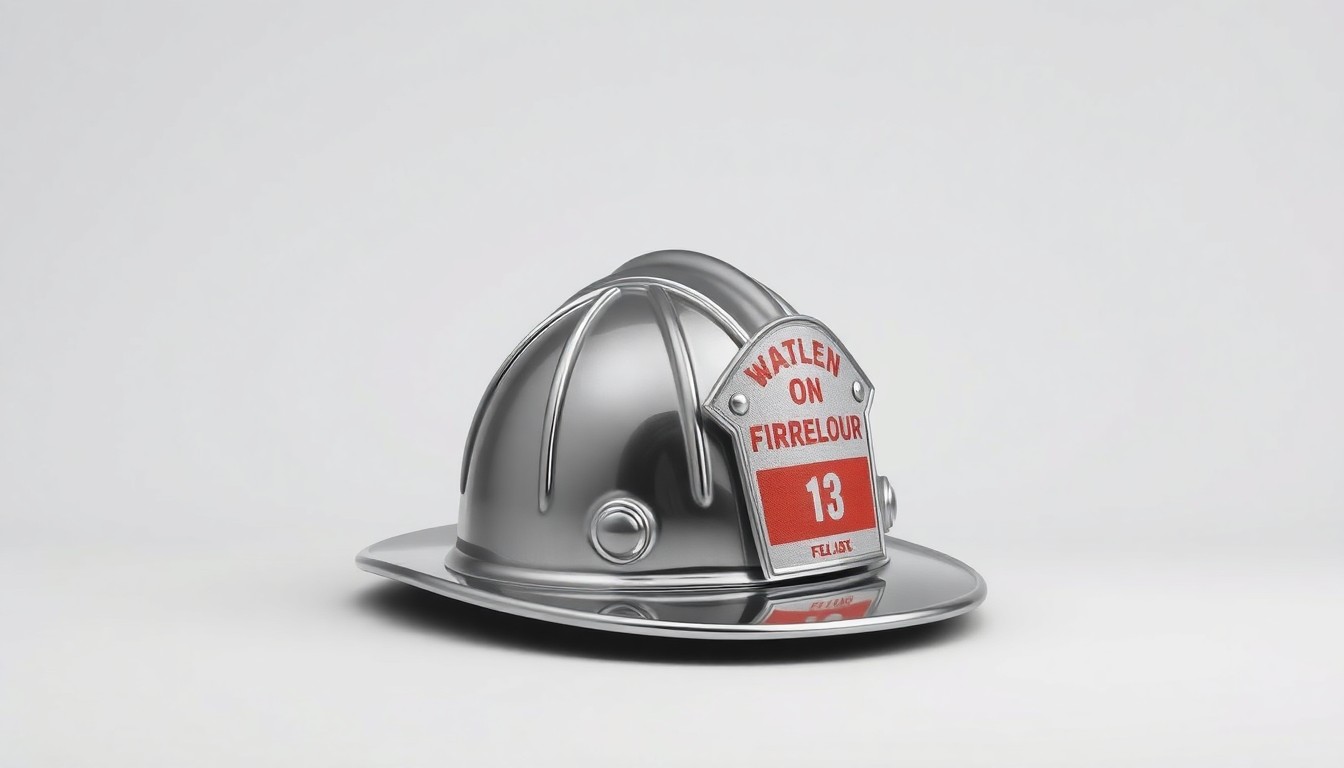 A close-up photograph of a shiny, metallic firefighter's helmet resting on a plain, monochromatic background, conveying the bravery and sacrifice of Honolulu's frontline workers during the pandemic.