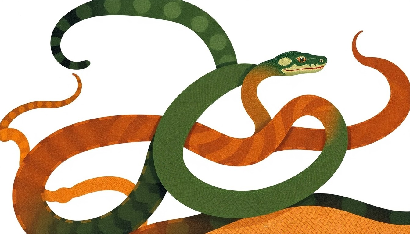 A bold, abstract painting in earthy tones featuring sweeping geometric arcs, intersecting waveforms, and precise botanical spirals, conceptually representing the complex natural forces and structural elegance of snakes.