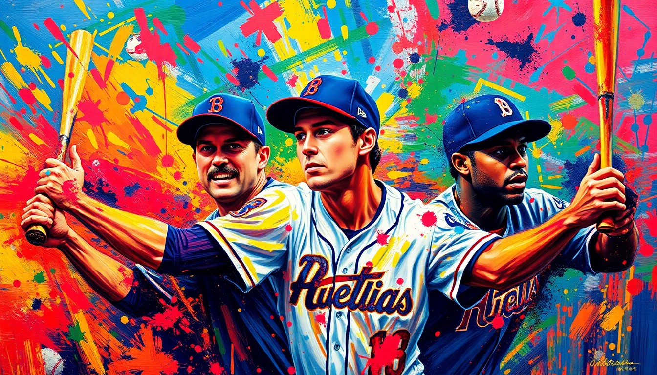 An abstract, expressionist painting in vibrant neon colors, with sweeping brushstrokes and fragmented, indistinct figures representing the energy and passion of baseball, conceptually illustrating the themes of Dusty Baker's autobiography on Jackie Robinson's transformative influence.