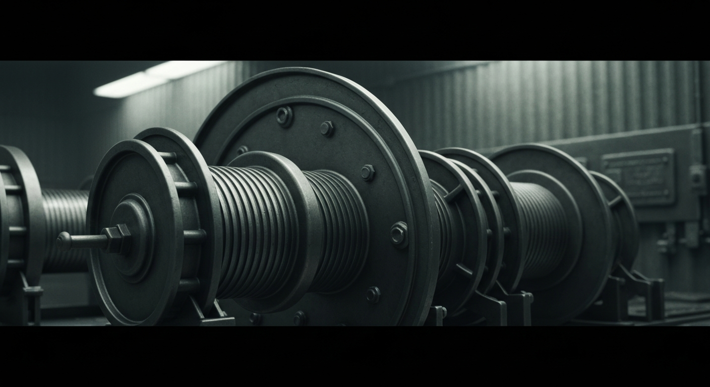 An extreme close-up of gears, levers, and other heavy industrial machinery in muted tones, conceptually representing the behind-the-scenes financial systems and institutional investment that power the mobile technology sector.