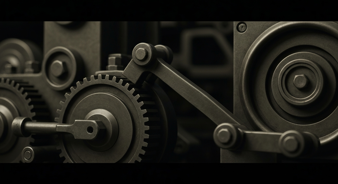 An extreme close-up of intricate, industrial banking machinery and components, conceptually representing the complex financial infrastructure that enables mortgage transactions.