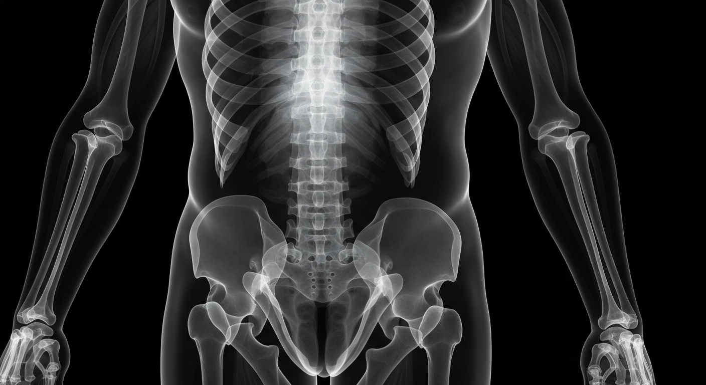 A ghostly, translucent X-ray image showing the intricate network of muscles within the human body, highlighting the importance of preserving muscle mass during weight loss.