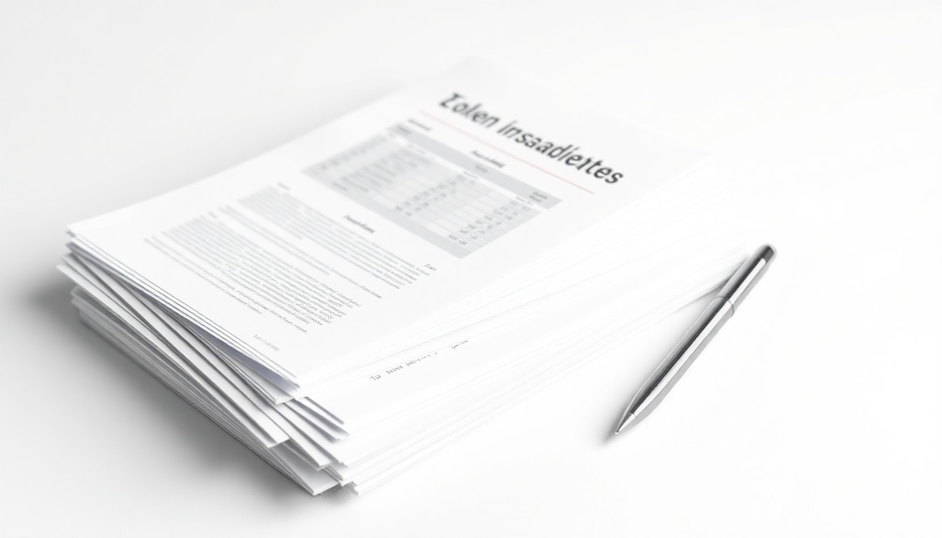 A photorealistic studio still-life image featuring a stack of clean, crisp financial documents and a metal pen on a neutral background, conceptually representing a corporate financial transaction.