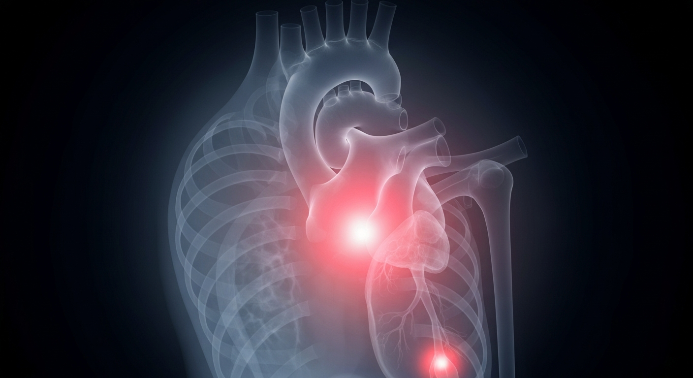 A translucent, ghostly X-ray image of a human heart, with faint red lines representing the internal structures and blood vessels, conceptually illustrating the cardiovascular system and the impact of beta-blocker medications.