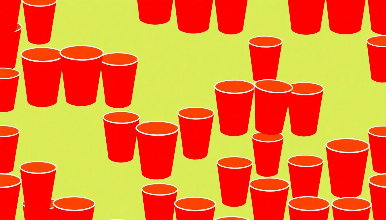 A bold, stylized grid of red solo cups in a high-contrast, silkscreen-inspired visual, conceptually representing the disruptive college party culture that has impacted the West Chester community.