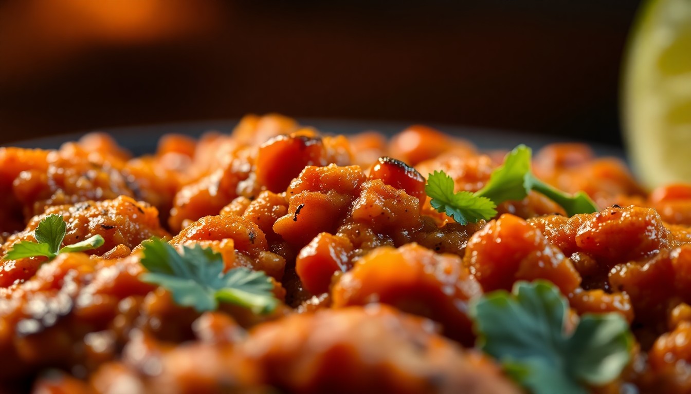 An extreme close-up photograph of a Mexican dish like chile rellenos, using dramatic high-contrast lighting to create a luxurious, high-fashion aesthetic, conceptually representing the emotional power of food and culinary traditions.