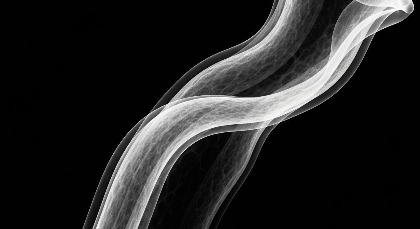 A ghostly, translucent X-ray image of a human esophagus, its internal structures illuminated as glowing lines against a dark background, conceptually representing the company's innovative approach to early cancer detection.
