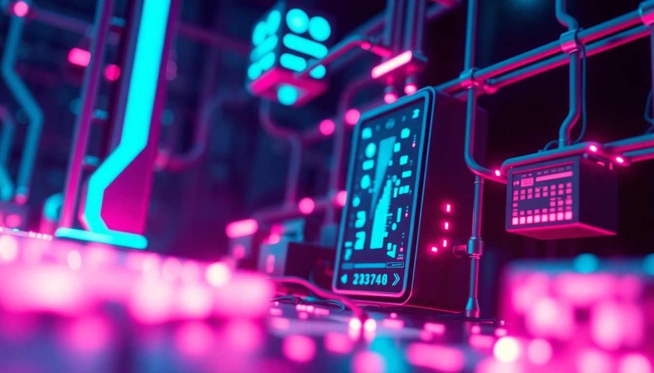 A highly detailed, glowing 3D illustration of interconnected technology components and infrastructure, representing the complex integration of disparate data sources and systems.