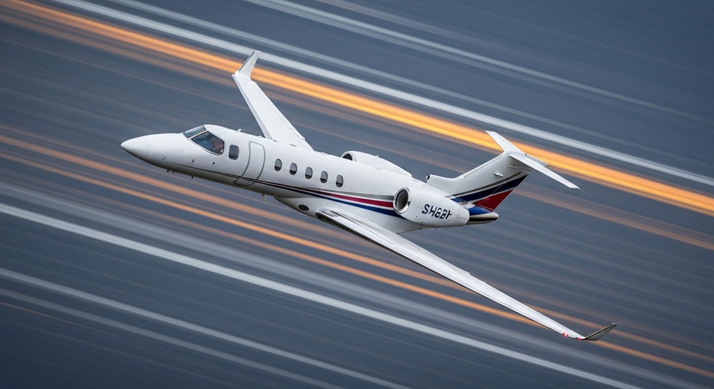 A blurred, abstract image of a Cessna Citation business jet in flight, with its fuselage and wings rendered as vibrant streaks of color, conveying a sense of speed and modern engineering.