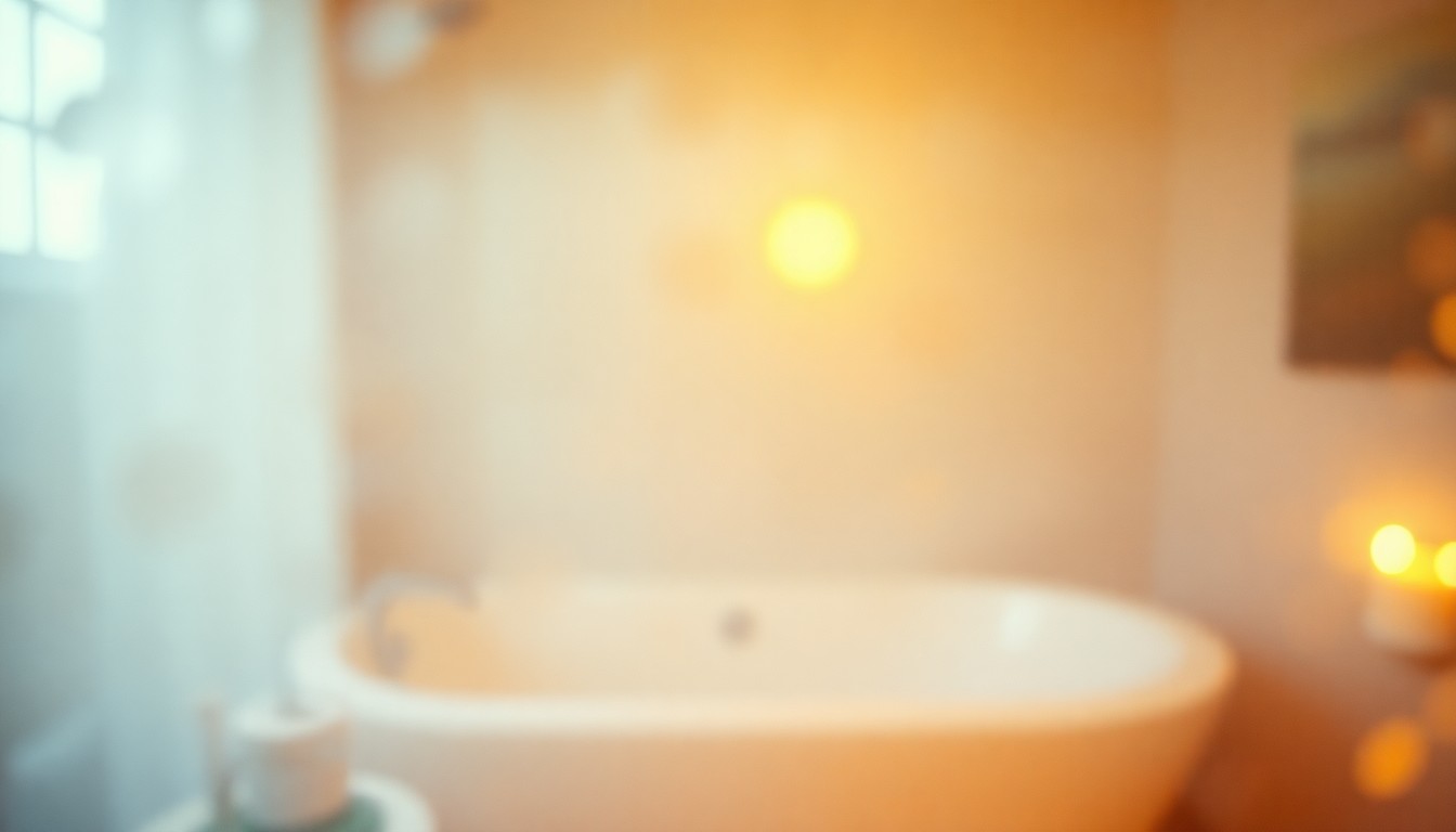 An abstract, out-of-focus image of a bathroom scene with soft, warm lighting and muted colors, conveying a sense of high-end design and quality craftsmanship.