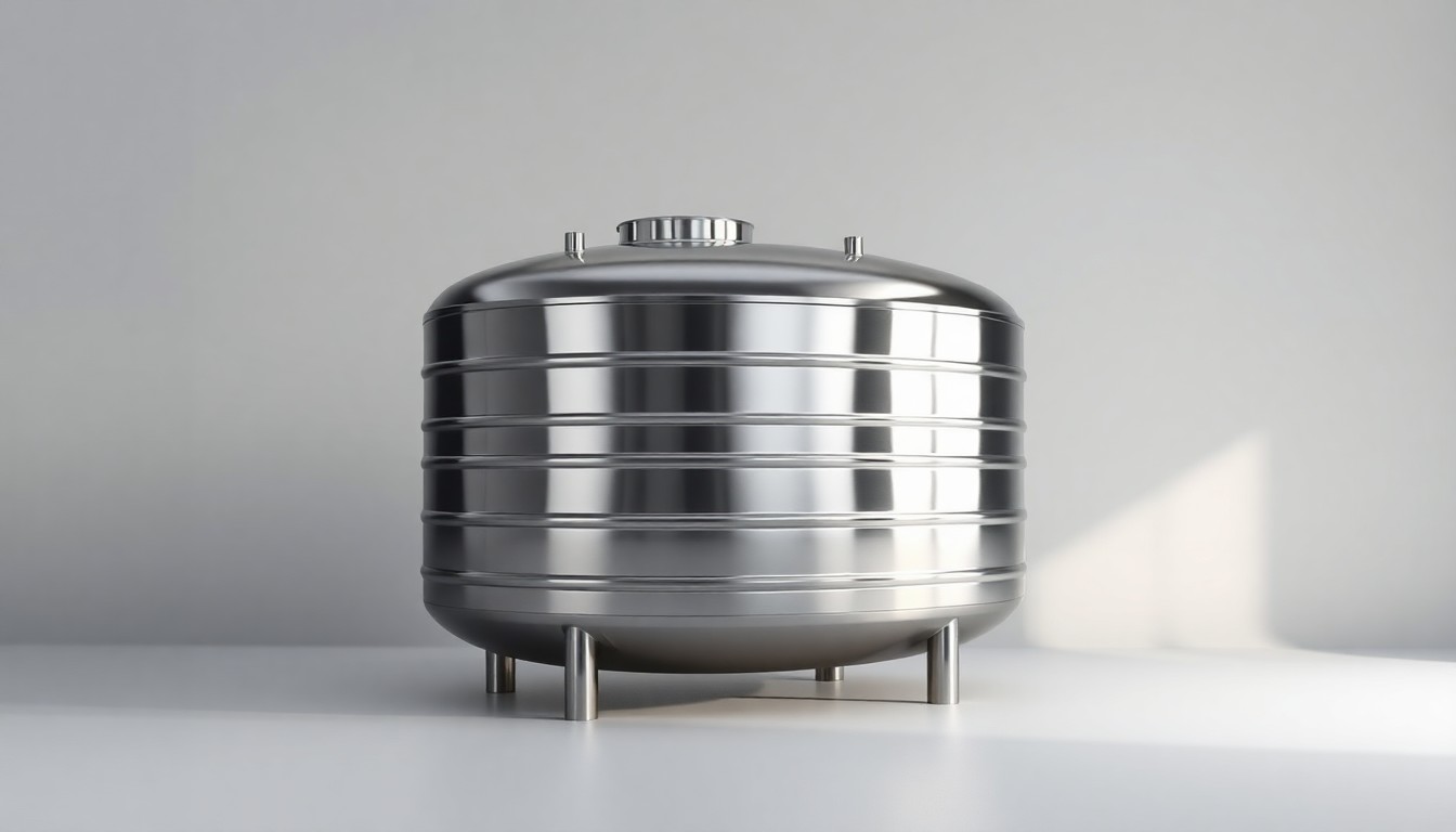 A photorealistic studio still-life image of a polished metal anaerobic digester tank, dramatically lit with sharp shadows to represent the advanced analytics and optimization capabilities of Nirova's platform.