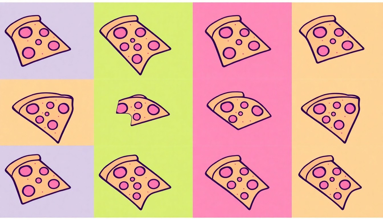 A bold, colorful silkscreen-style illustration featuring a single pizza slice repeated in a grid pattern, conceptually representing the impact of a prominent food critic's assessment of a local dining scene.