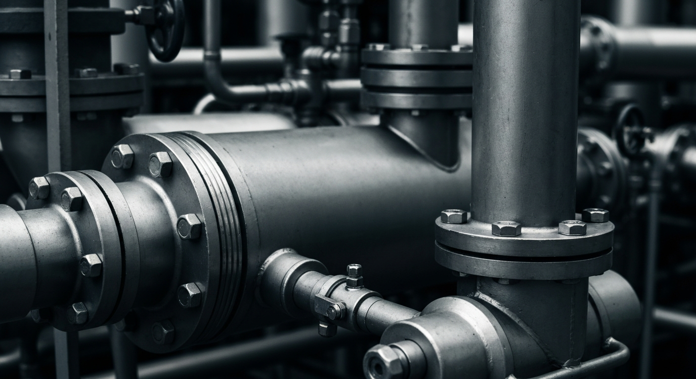 A close-up photograph of industrial chemical processing equipment, with a focus on the heavy, mechanical nature of the machinery and the muted, industrial color palette, conveying the tangible, physical aspects of the specialty chemicals industry.