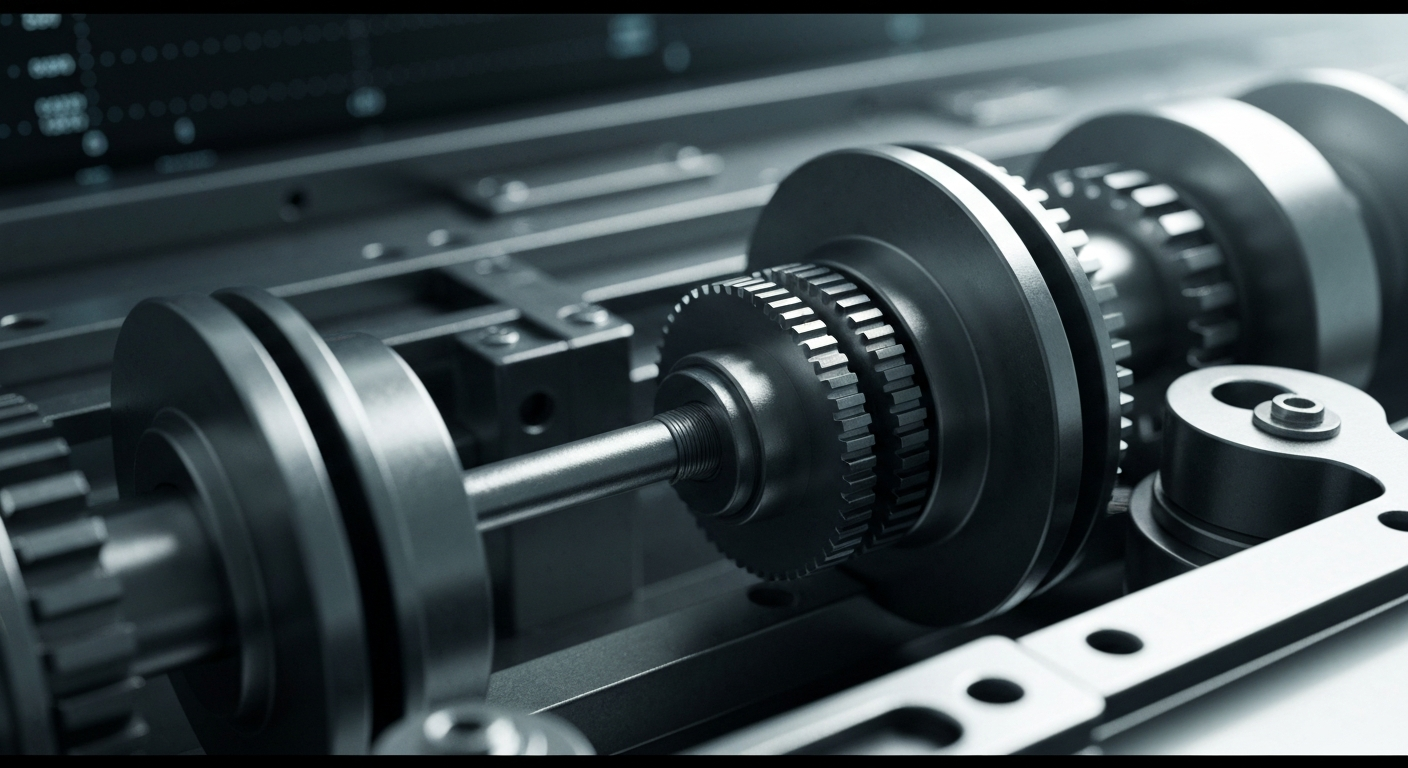 A close-up view of the intricate gears and mechanisms of a high-tech trading platform, captured in a dramatic, industrial style with a focus on the complex inner workings of modern financial technology.