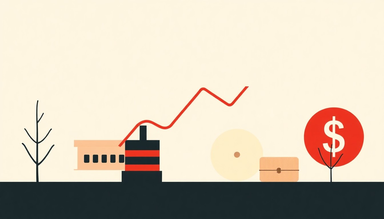 An abstract illustration using simple geometric shapes and primary colors to conceptually represent economic data and trends, without any text or identifiable elements.