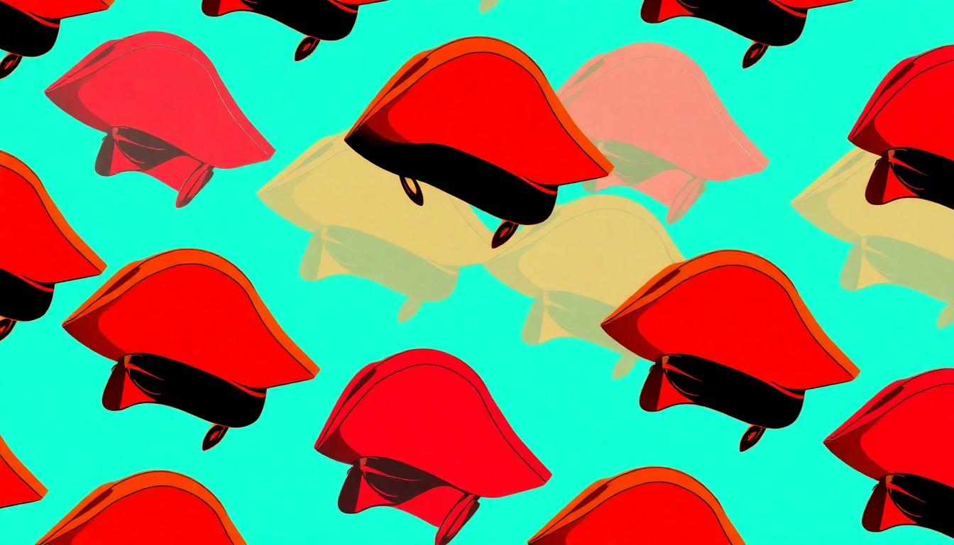 A bold, colorful grid of stylized colonial tricorn hats, representing the historic significance of Halifax County in the American Revolution.