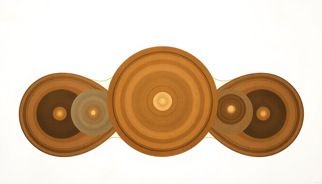 A highly textured, abstract painting in muted earth tones featuring sweeping geometric shapes and botanical spirals, conceptually representing the molecular structure and chemical properties of the nutritional compound nicotinamide riboside.