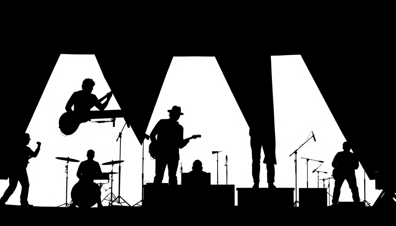 A minimalist, abstract illustration using jagged geometric shapes and high-contrast colors to represent musical elements without any text or identifiable objects.