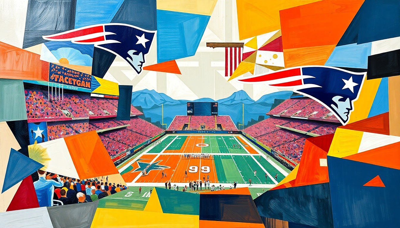 A fractured, multi-perspective painting in vibrant shades of red, blue, and desert tones, breaking down a sports scene into sharp, overlapping geometric planes, conceptually representing the complex dynamics between media and team personnel.