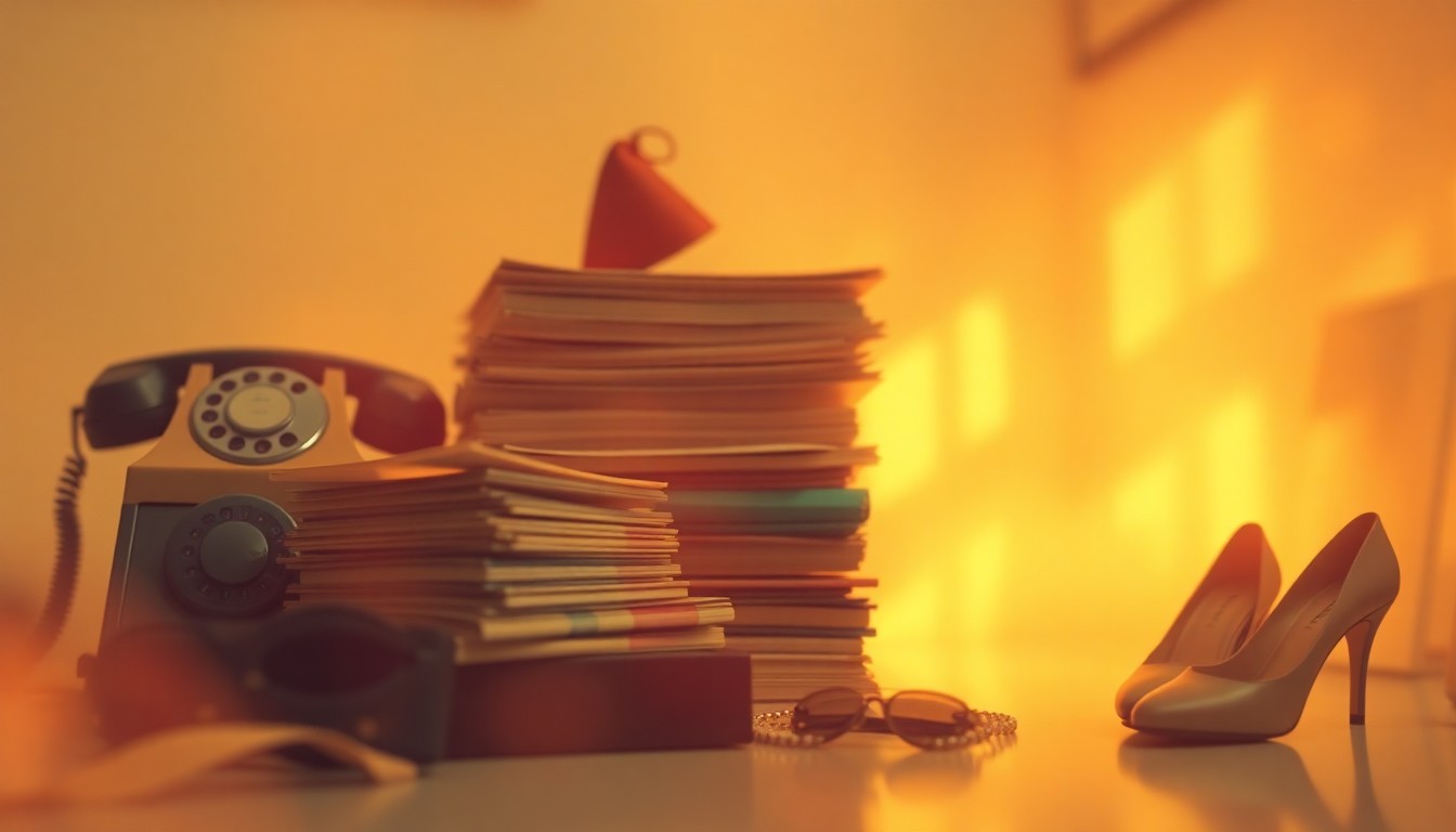 An abstract, out-of-focus photograph depicting a soft, hazy scene of vintage fashion items and accessories, evoking the nostalgic charm of the Spiegel catalog.