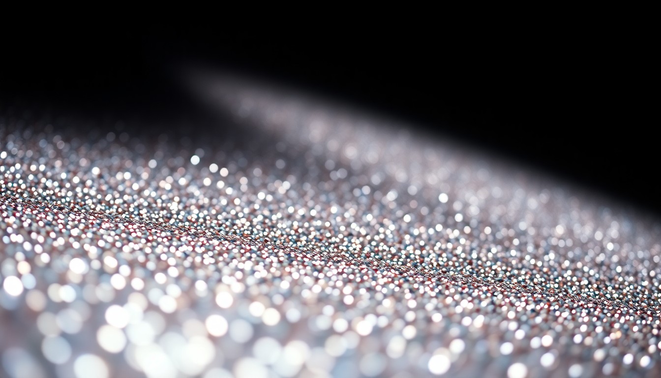 An extreme, abstract close-up photograph of shimmering sequins under dramatic studio lighting, conceptually representing the high-profile nature of Michael J. Fox's acting career and celebrity status.