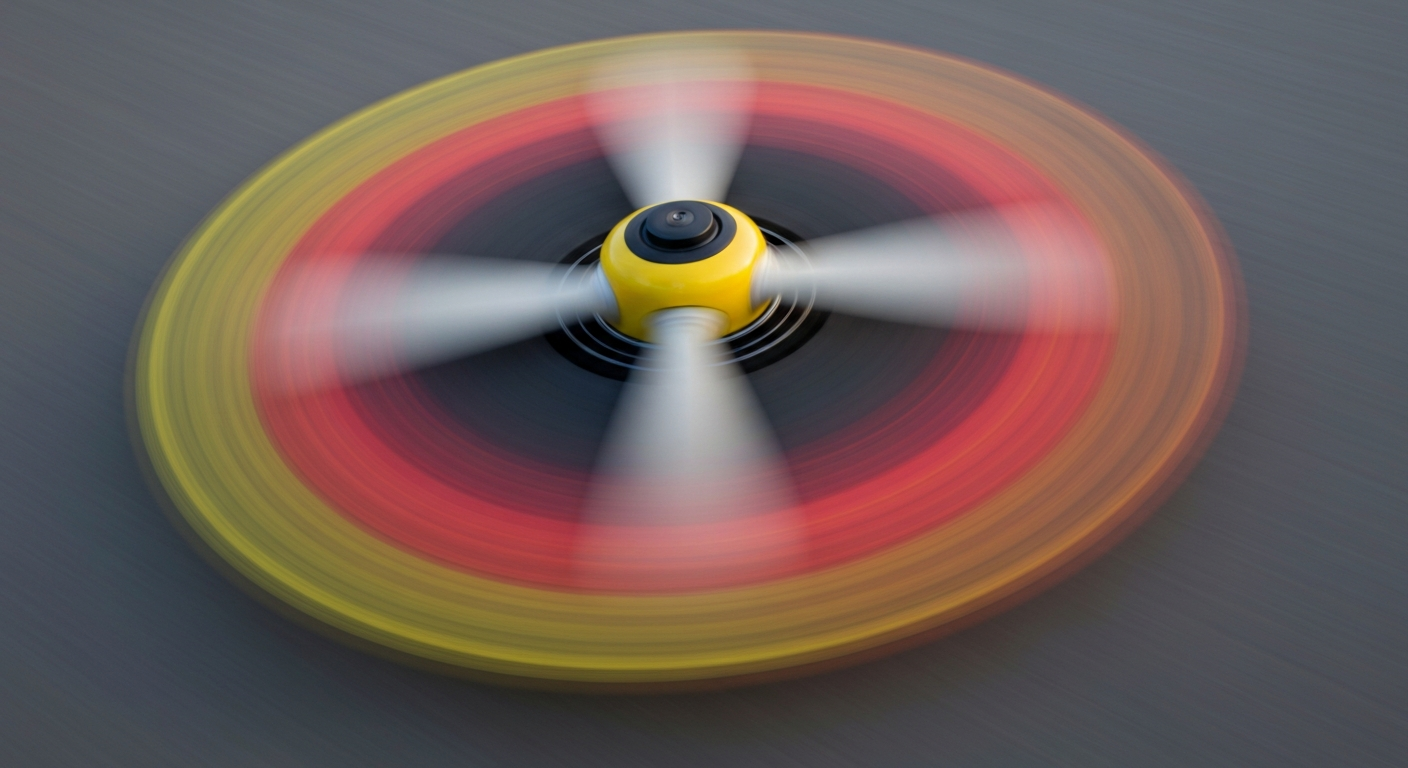 A dynamic, abstract image of a vehicle's propeller in motion, captured in a blur of vibrant colors and sweeping lines that convey a sense of speed and technological innovation.