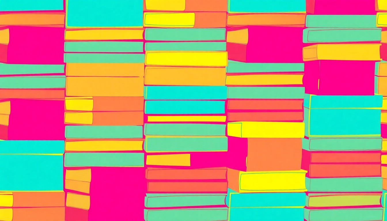 A bold, colorful grid of stylized book spines in shades of teal, magenta, and yellow, conceptually representing the excitement and energy of a young author's homecoming book tour.