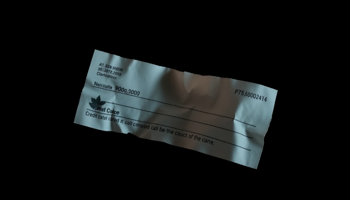 An extreme close-up photograph of a crumpled, torn financial document reflecting harsh, direct lighting, conceptually illustrating the financial exploitation of elderly individuals.