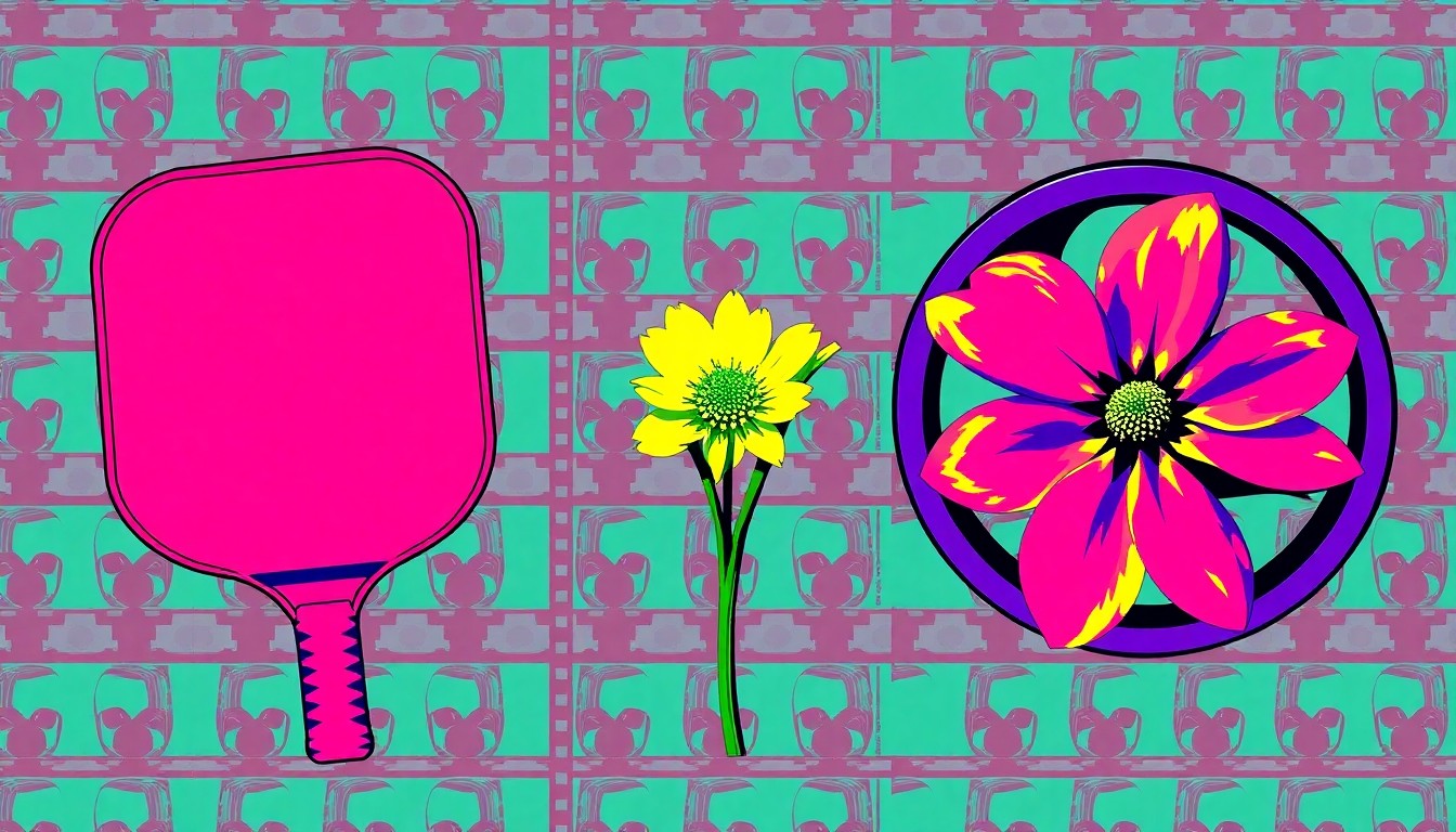 A bold, colorful silkscreen illustration featuring repeating icons representing pickleball, film, and spring flowers, capturing the energy and diversity of Butte's upcoming weekend events.