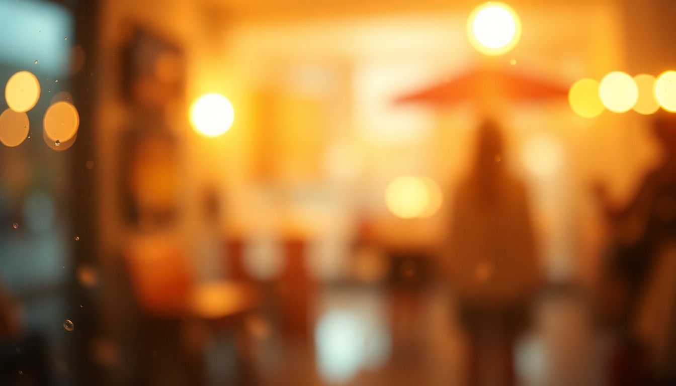 An abstract, impressionistic scene of blurred, colorful shapes and light, conveying a sense of calm and positivity through a hazy, atmospheric aesthetic.