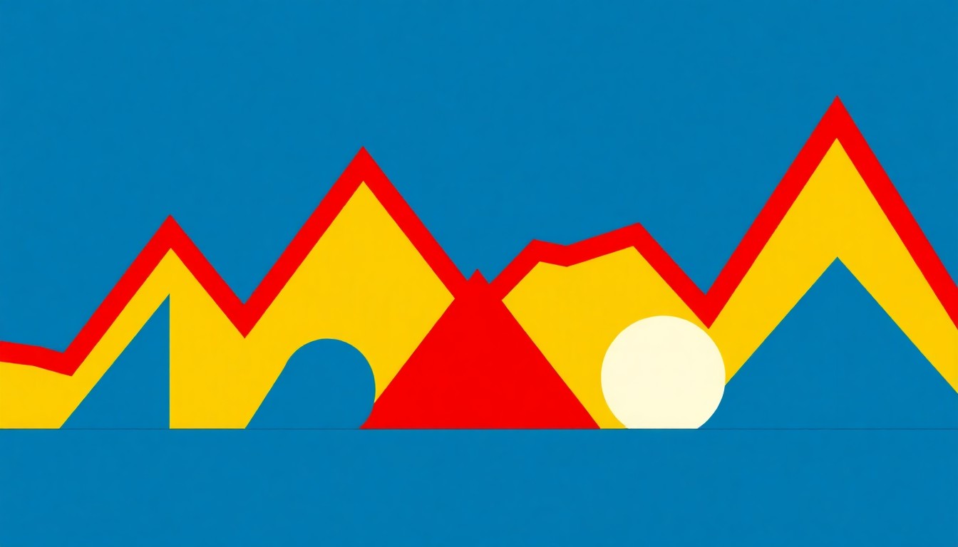 A composition of overlapping triangles and circles in shades of red, blue, and yellow, conceptually representing the rising costs of goods and services.