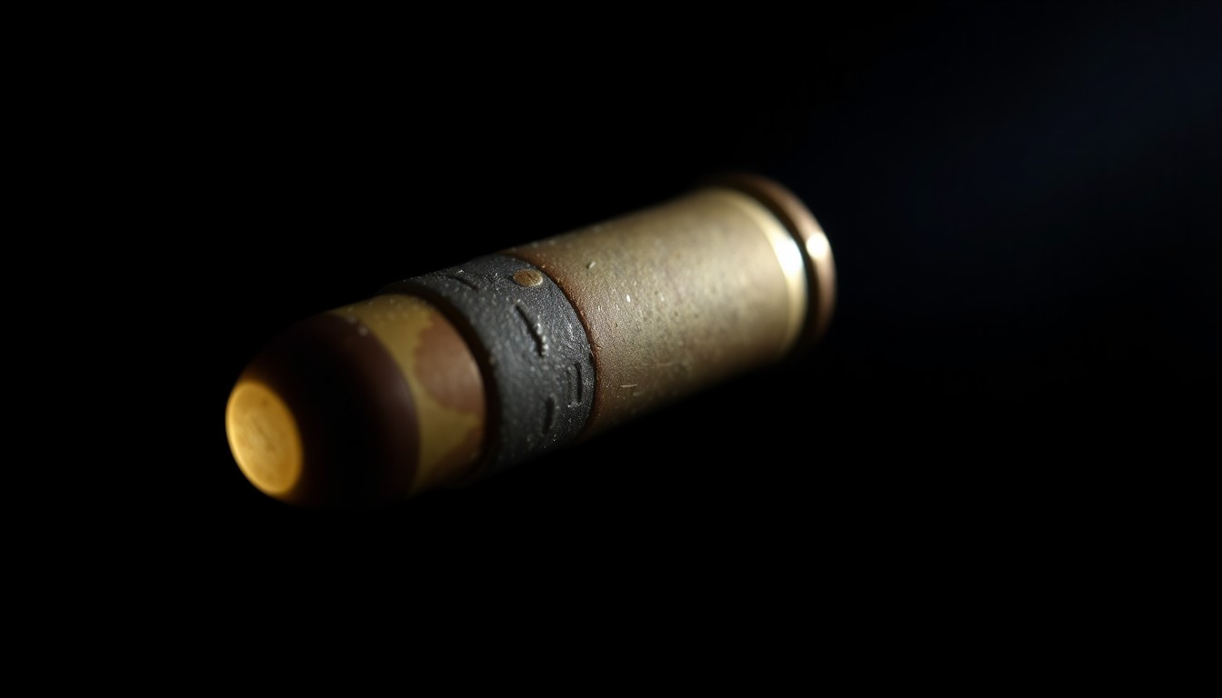 An extreme close-up photograph of a small, metallic object against a pitch-black background, conceptually representing the investigation into a recent act of violence in the Highland Square neighborhood.