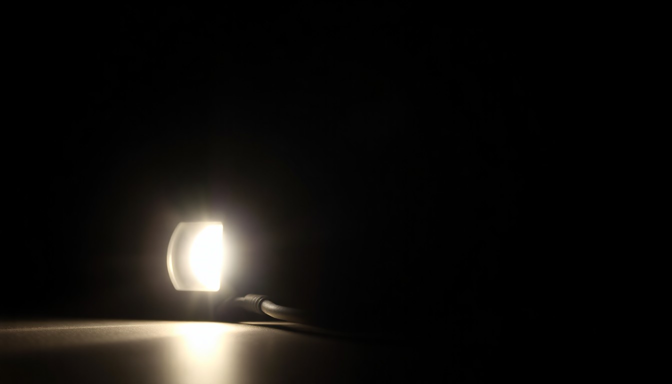 An extreme close-up photograph of a police radio or other law enforcement equipment, lit by a harsh, direct camera flash against a pitch-black background, creating a gritty, investigative aesthetic without any text or identifiable elements.