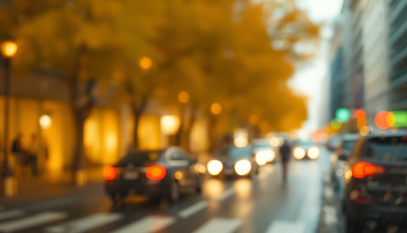 An abstract, impressionistic photograph of a blurred city street scene with faint outlines of cars and pedestrians, captured in a warm, hazy color palette that evokes the mood of temporary infrastructure disruptions.